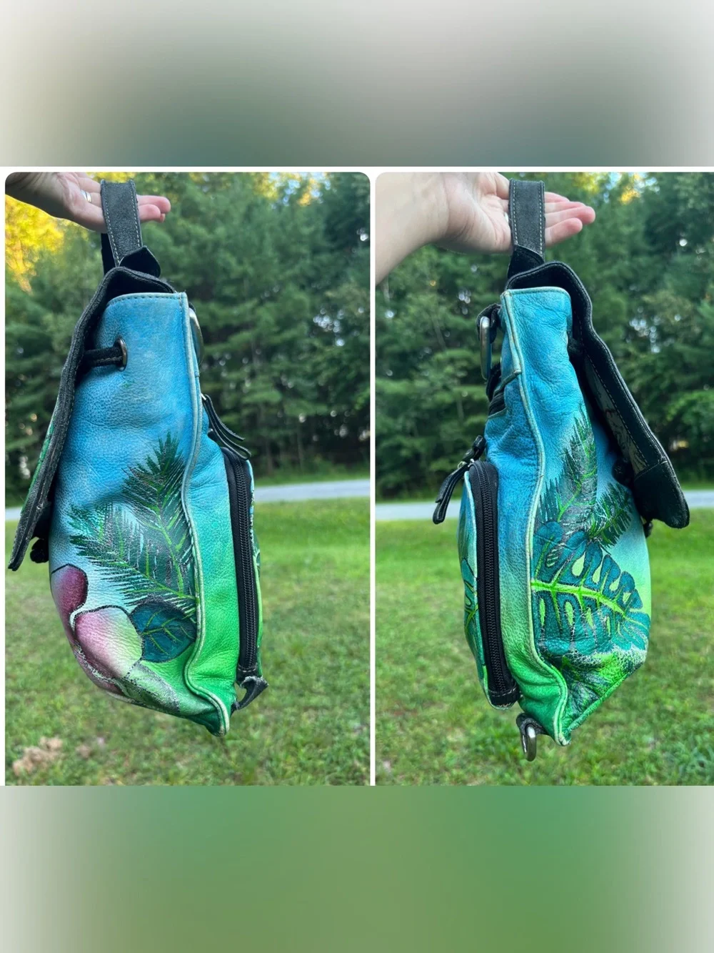 Vintage Original by Sharif 1827 Hand Painted Leather Parrot Tropical Satchel